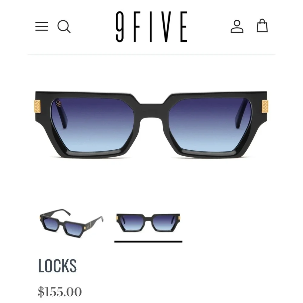 9FIVE LOCKS XL Black Square Sunglasses Midnight Blue Gradient Lenses Gold Accent